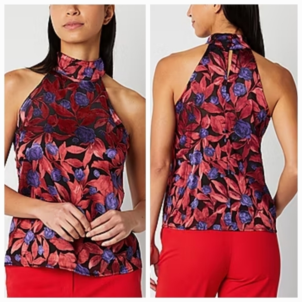 Worthington Womens Halter Neck Sleeveless Blouse
